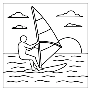 Windsurfista pri západe slnka omalovánka - coloring page na vytlačenie