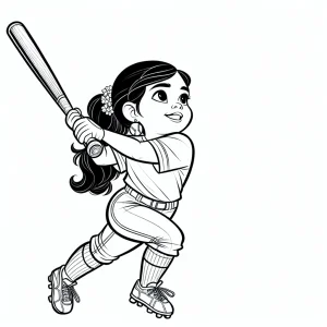 Dievča so softballovou pálkou – omalovánka, coloring page na vytlačenie zdarma